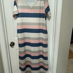 Striped V-Neck Casual Dress